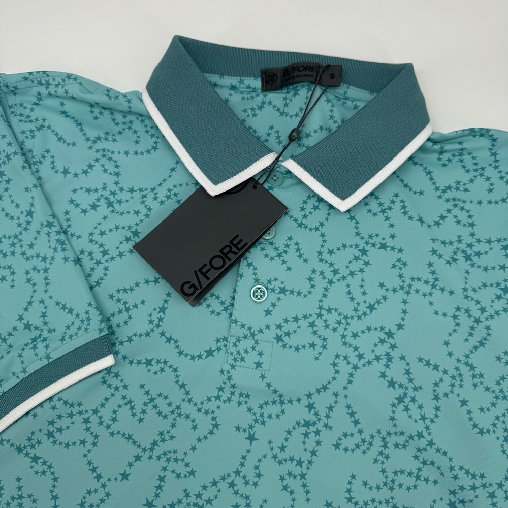 G/Fore Men’s Small Star Dust Rib Collar‎ Tech Jersey Marine Short Sleeve Polo